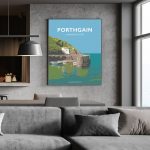 Porthgain Pembrokeshire Coastal Path Sir Benfro Wales Poster Print West Seaside Welsh Posters Travel Retro Coast Harbour