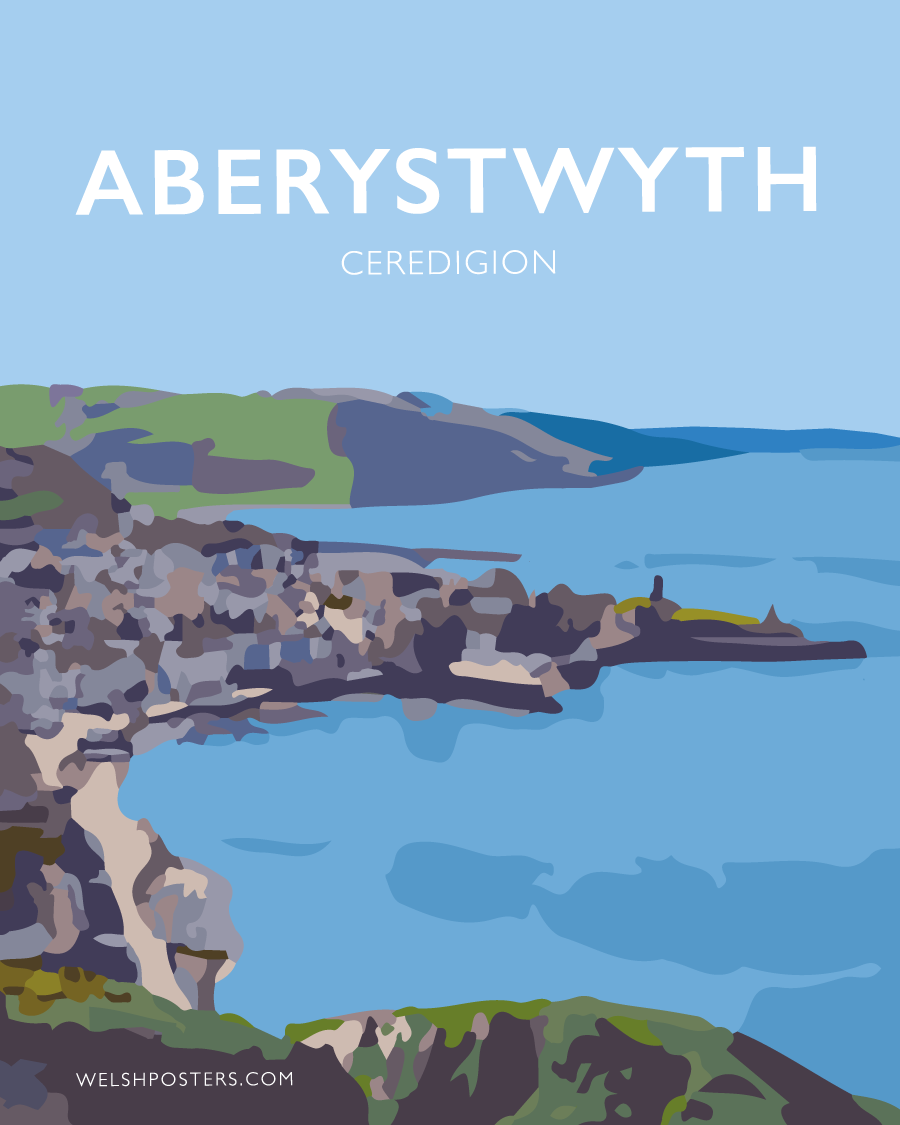 Original Illustration Ceredigion Wales Travel Poster Aberystwyth Art Print