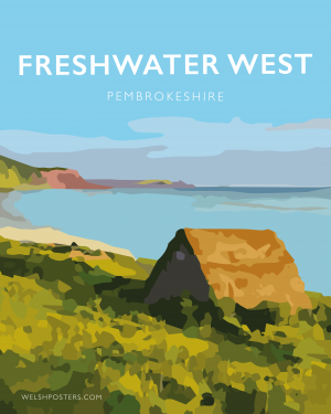 freshwater west pembrokeshire vintage welsh poster print wales travel posters