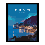 mumbles at night swansea bay framed black poster gower vintage welsh print wales