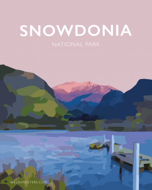 Snowdonia national park Mountains poster travel prints vintage style art north wales white frame