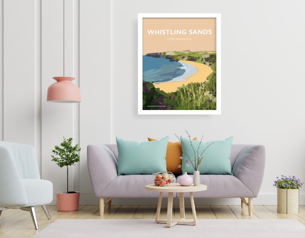 whistling sands white frame welsh poster print wales travel posters north wales