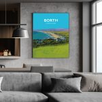 Borth Beach Ynyslas  Ceredigion Mid Wales Y Borth bay Wales Poster Print West Seaside Welsh Posters Travel Railway Retro