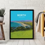 Borth Beach Ynyslas  Ceredigion Mid Wales Y Borth bay Wales Poster Print West Seaside Welsh Posters Travel Railway Retro Visit Wales