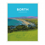 Borth Beach Ynyslas  Ceredigion Mid Wales Y Borth bay Wales Poster Print West Seaside Welsh Posters Travel Railway Retro Beautiful Art Gift White Framed