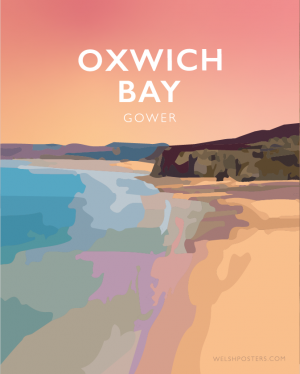 Oxwich Bay Gower Peninsula Swansea Coast Beach Welsh Posters Glamorgan Bae Oxwich South Wales Coastal Seaside Poster Print Railway Travel Gift Modern