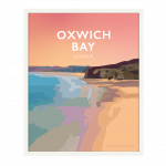 Oxwich Bay Gower Peninsula Swansea Coast Beach Welsh Posters Glamorgan Bae Oxwich South Wales Coastal Seaside Poster Print Railway Travel Gift White Framed Sunset