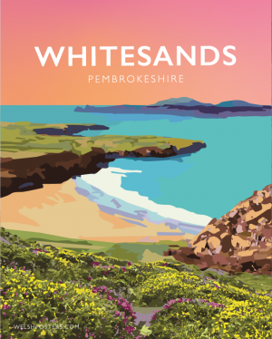 Whitesands Saint Davids Head Pembrokeshire Carn Llidi Ramsey island Sir Benfro West Wales Poster Print Seaside Welsh Posters Travel