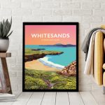 Whitesands Saint Davids Head Pembrokeshire Carn Llidi Ramsey island Sir Benfro West Wales Poster Print Seaside Welsh Posters Travel Retro Vibrant