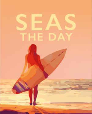 Seas the Day Sea Quote Poster Surf Surfing Surfer Sunset Wales Poster Print West Seaside Welsh Posters Travel Railway Modern