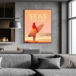 Seas the Day Sea Quote Poster Surf Surfing Surfer Sunset Wales Poster Print West Seaside Welsh Posters Travel Railway Retro