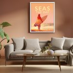 Seas the Day Sea Quote Poster Surf Surfing Surfer Sunset Wales Poster Print West Seaside Welsh Posters Travel Railway Vibrant