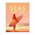 Seas the Day Sea Quote Poster Surf Surfing Surfer Sunset Wales Poster Print West Seaside Welsh Posters Travel Railway Framed