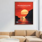 Pembrokeshire SUP red welsh wales paddling posters travel poster stand up paddleboarding sunset poster