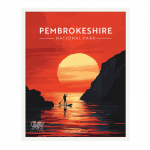 Pembrokeshire SUP red welsh wales paddling posters travel poster stand up paddleboarding sunset art