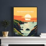 Pembrokeshire SUP welsh wales posters travel poster stand up paddleboarding sunset gift paddling print