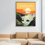 Pembrokeshire SUP welsh wales posters travel poster stand up paddleboarding sunset paddling print