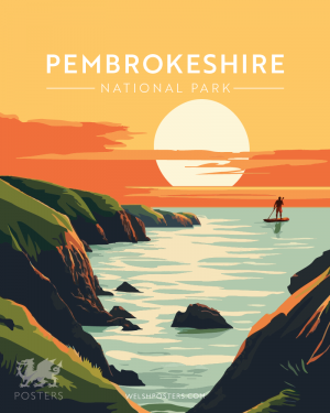 Pembrokeshire SUP welsh wales posters travel poster stand up paddleboarding sunrise paddling print modern