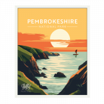 Pembrokeshire SUP welsh wales posters travel poster stand up paddleboarding sunset white framed