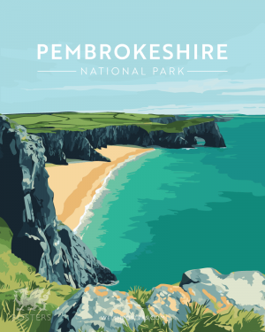 Pembrokeshire welsh wales posters travel poster arch coast retro design uk print