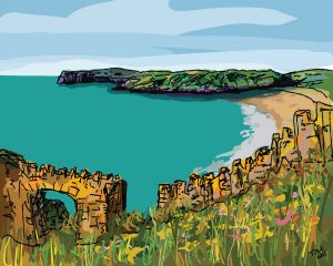 Barafundle Bay Pembrokeshire Drawing sketch fine art pembrokeshire modern art print