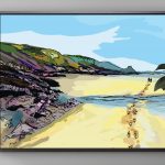 Newgale Walkers heading to Rickets Head illustration art prints poster