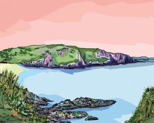 Pwllgwaelod Beach Dinas Head Pembrokeshire welsh fine art drawing Rick Carter prints